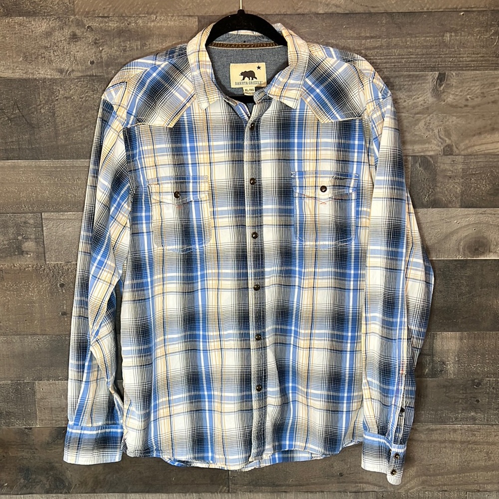 Blue Plaid Dakota Grizzly Long Sleeve Snap Button Down Shirt